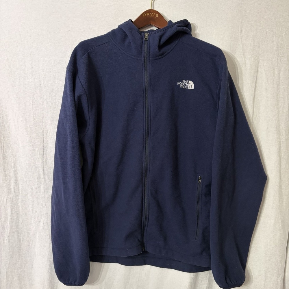 The North Face Men's Long Sleeve Full Zip Fleece Jacket XL Blue Zip Pockets Hood